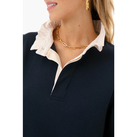 Tuckernuck Charlotte Terry Dress Size Medium Navy Blue Mini Pomander Place *flaw - Picture 3 of 16